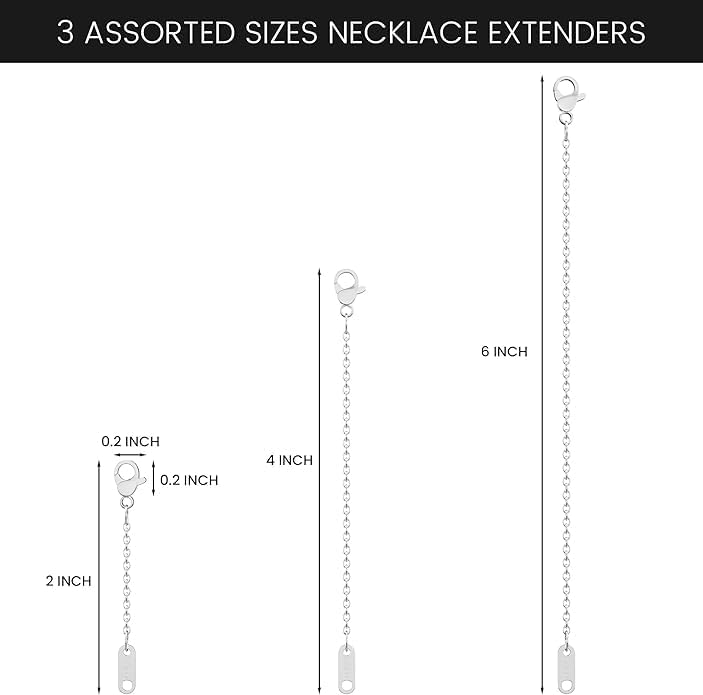 Bonison 3 Pcs Necklace Extender Set, Stainless Steel Silver Chain Extenders 2 4 6 Inch, Adjustable Necklace Bracelet Anklet Extension for Women, Jewelry Making Supplies - Image 2